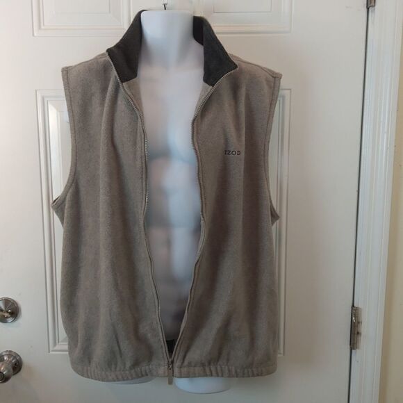 IZOD gray fleece zippered front vest with pockets - Picture 7 of 14